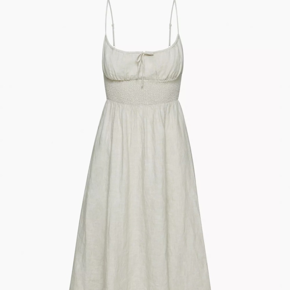 Aritzia Genoa Linen Midi Dress in Chambray Pastel Sage (beige)
